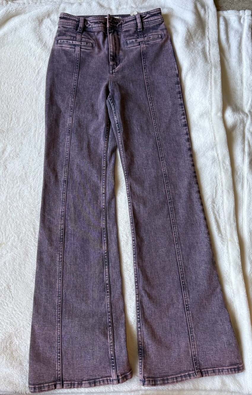 We The Free Star Flare Jeans 26S Purple Acid Wash Metallic Star Pockets Y2K